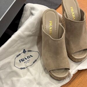 Prada Women's Beige Suede Mules